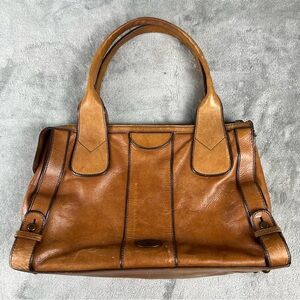 Vintage Fossil Leather Handbag Weekender Tote Brown Bag